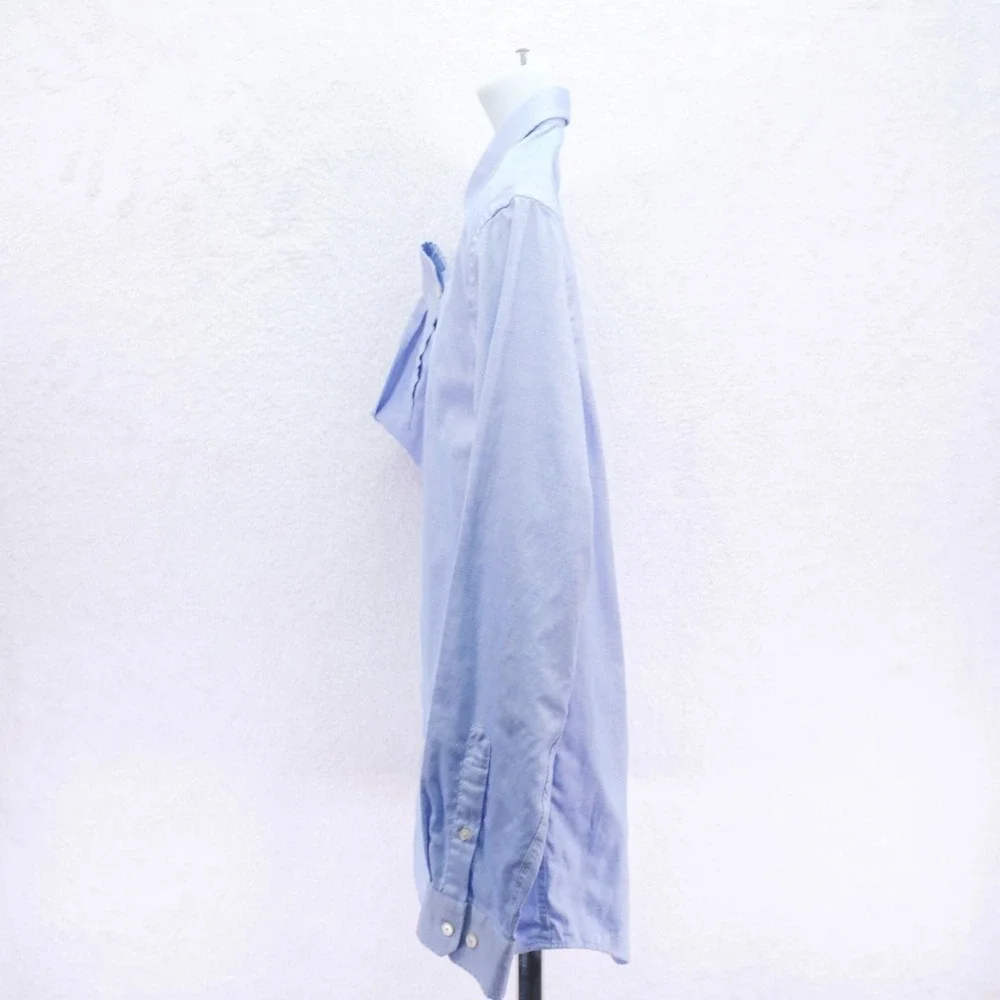Banana Republic -Large- Blue Standard Fit Button Up Dress Shirt Birds Eye Cotton